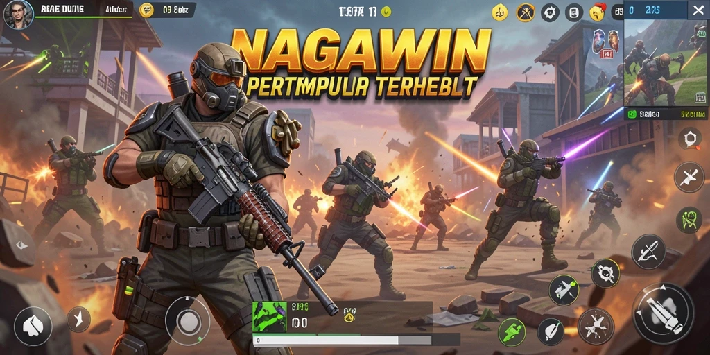 Gambaran aksi seru di arena NAGAWIN, permainan Battle Royale yang mendebarkan.