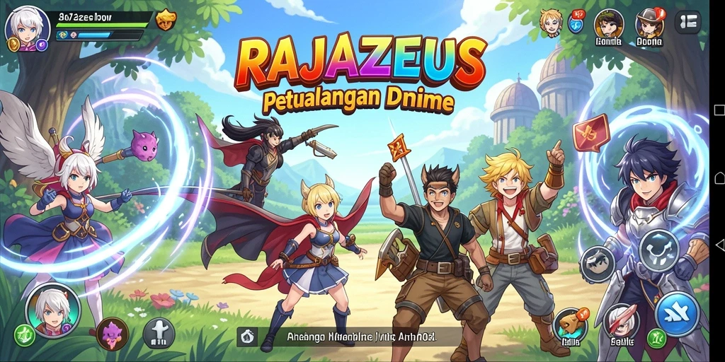 Screenshot gameplay RAJAZEUS yang menunjukkan serangan karakter anime.