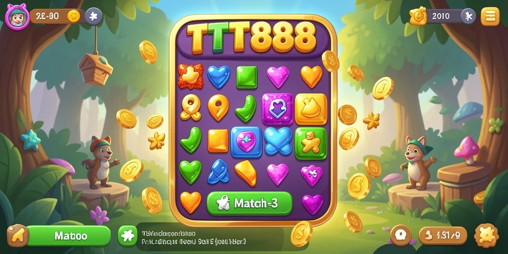 Tampilan gameplay TTT888 dengan aksi match-3 yang seru dan grafis menawan.
